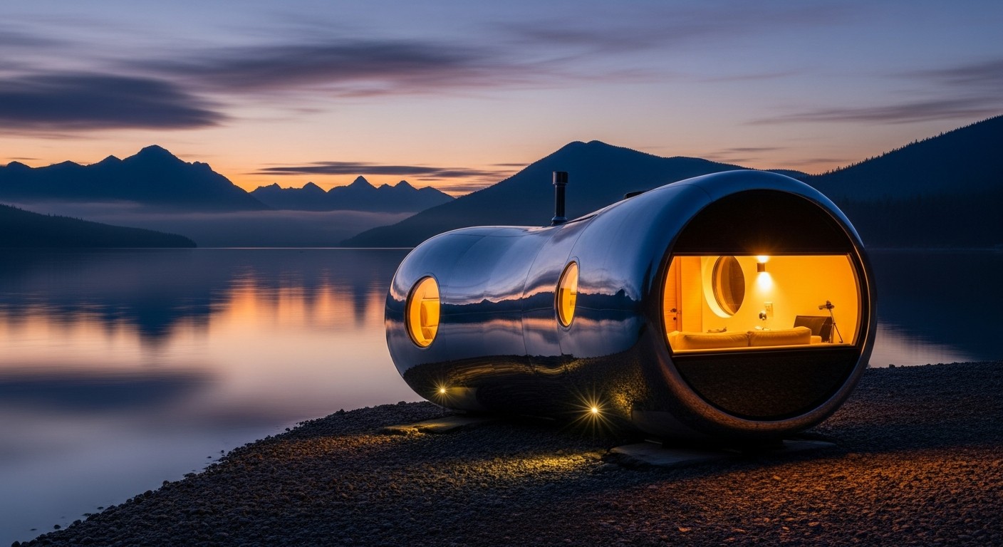 Space Capsule by lake at dusk